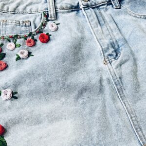 Floral Embroidered Denim Skirt